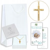 PAMIĄTKA PIERWSZEJ KOMUNII ŚWIĘTEJ SREBRO POZŁACANE ŁAŃCUSZEK KRZYŻYK