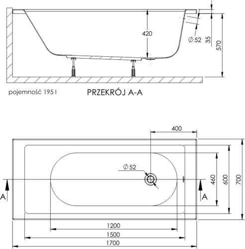 Wanna prostokątna akrylowa 70x170 gwarancja + nogi 15 lat essente.pl na Arena.pl