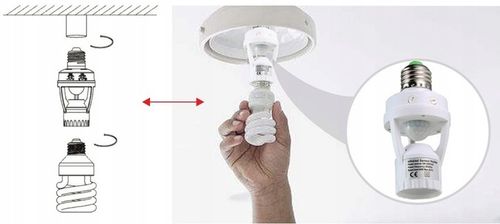 OPRAWKA ŻARÓWKI E27 Z CZUJNIKIEM RUCHU ZMIERZCHU PIR LED DO LAMPY na Arena.pl