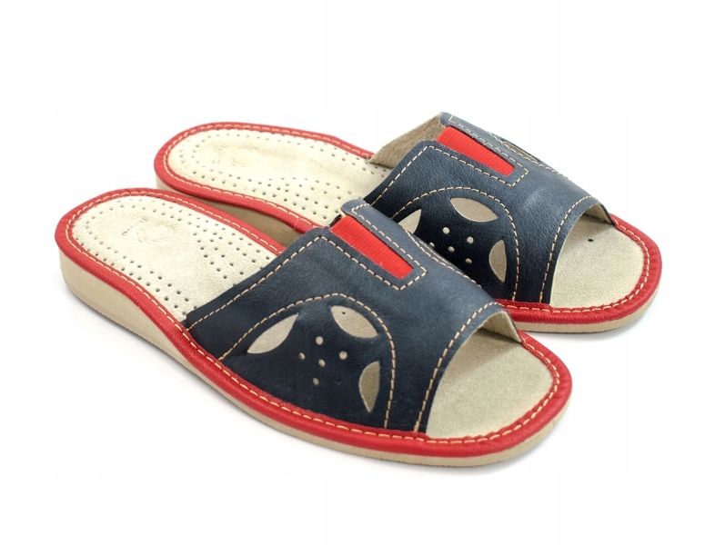 KLAPKI DAMSKIE KAPCIE DOMOWE SKÓRA PANTOFLE GRANAT zdjęcie 3