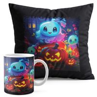 ZESTAW KUBEK + PODUSZKA CZARNA - HALLOWEEN