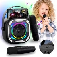 ZESTAW KARAOKE Z 2 MIKROFONY BEZPRZEWODOWE GŁOŚNIK BLUETOOTH LED KOLOROWA