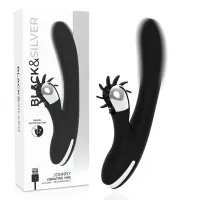 black & silver johnny vibe bunny - silikonowy model z wibracjami usb 24 cm