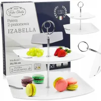 PATERA PORCELANOWA PIĘTROWA BIAŁA NOWOCZESNA NA CIASTO OWOCE 2-POZIOMOWA