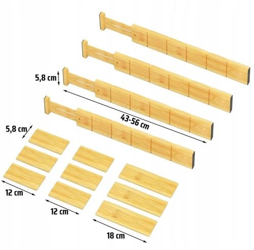 4x BAMBUSOWY ORGANIZER DO SZUFLADY SEPARATOR PRZEGRÓDKA Z 9 na Arena.pl