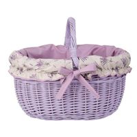 WIKLINOWY MALOWANY KOSZ TORBA NA ZAKUPY OBSZYTA TKANINĄ 42X34 H23/36 CM