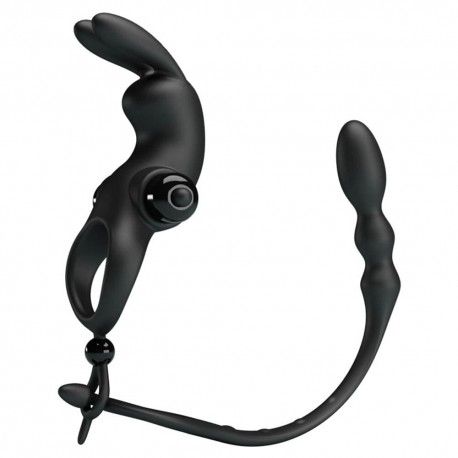 Wibrujący pierścień na penisa z korkiem analnym zdjęcie 2