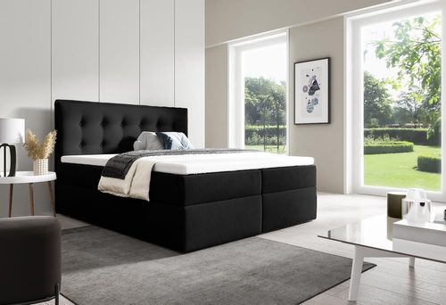 Stylowe łóżko kontynentalne z pojemnikiem na pościel do sypialni FOCUS czarne 180x200 na Arena.pl