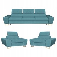 Zestaw mebli wypoczynkowych Bosso Sofa 3os fotele niebieskie