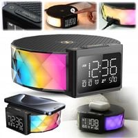 Zegar budzik Lampka nocna LED stołowa ładowarka indukcyjna Qi 15W RGB