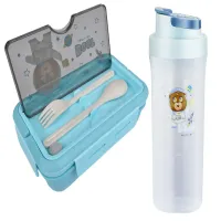 Lunchbox śniadaniówka pojemnik na śniadanie obiad sztućce z bidonem zestaw