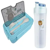 Lunchbox śniadaniówka pojemnik na śniadanie obiad sztućce z bidonem zestaw