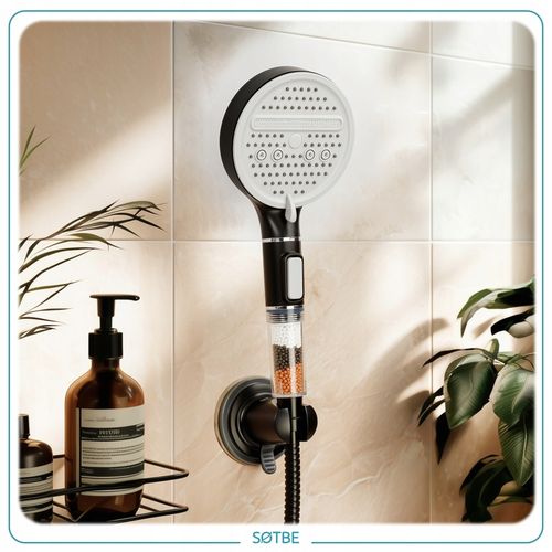 Słuchawka prysznicowa z jonizacją i filtrem Oszczędność Wody Czarna SOTBE na Arena.pl