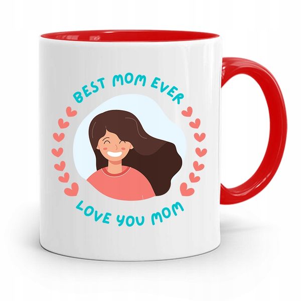 Kubek Czerwony Prezent Dla Mamy Matki Best Mom Z Nadrukiem Ze Zdjęciem zdjęcie 1