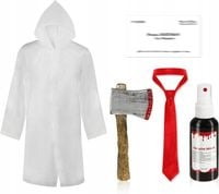KOSTIUM AMERICAN PSYCHO DLA DOROSŁYCH TOPÓR SZTUCZNA KREW HORROR HALLOWEEN