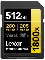 Lexar Karta Pamięci SDXC 512GB, Pro 1800x R280/W210 V60