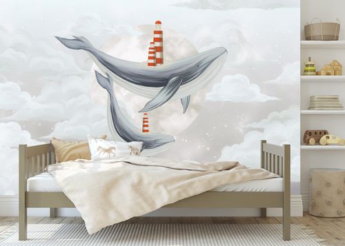 Fototapeta Dla Dzieci CHMURY Wieloryby Latarnia Morska 405cm x 270cm na Arena.pl