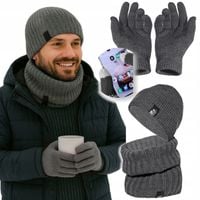 zimowy KOMPLET męski CZAPKA + KOMIN + RĘKAWICZKI DOTYKOWE ciepły