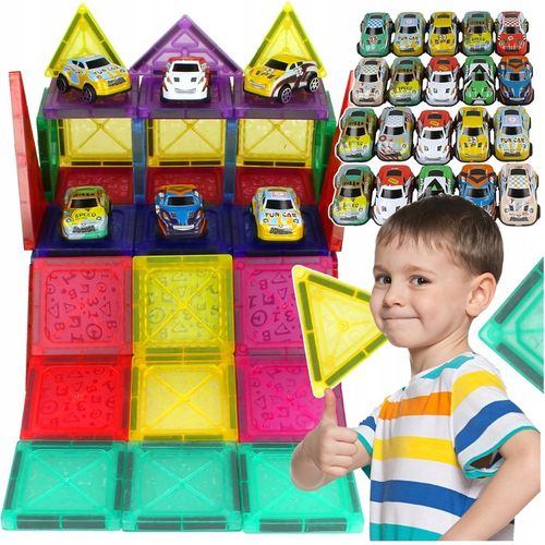 DUŻE Klocki Magnetyczne 3D Konstrukcyjne 20 Autek Zjeżdżalnia 68el Edukacja na Arena.pl