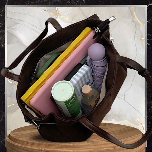 Torebka Damska A4 Na Ramię Brązowa Torba Pojemna Elegancka Skóra Zamszowa na Arena.pl