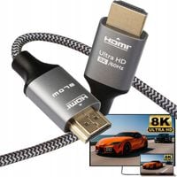 PREMIUM SOLIDNY KABEL PRZEWÓD PRZYŁĄCZE HDMI - HDMI 2.1 PLECIONKA 8K