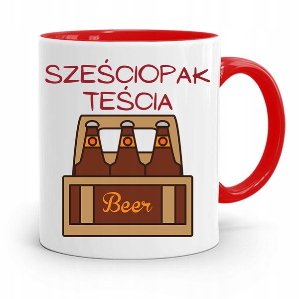 Kubek Czerwony Dla Teścia Taty Sześciopak Teścia Z Nadrukiem Ze Zdjęciem zdjęcie 1