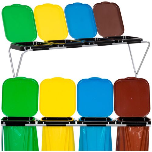 Stojak na worki na śmieci 4 komory kosz do segregacji odpadów, stelaż z pokrywami na Arena.pl