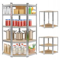 Regał magazynowy narożny metalowy srebrny 5 półek 2w1 180x90x90x40 cm
