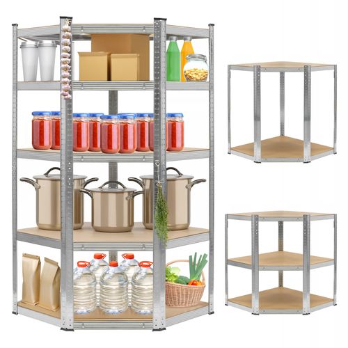 Regał magazynowy narożny metalowy srebrny 5 półek 2w1 180x90x90x40 cm na Arena.pl