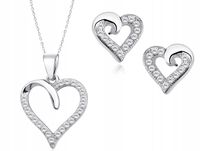 Serce Kryształowy Wisiorek Cyrkonie Łańcuszek Komplet Srebro 925 Walentynki