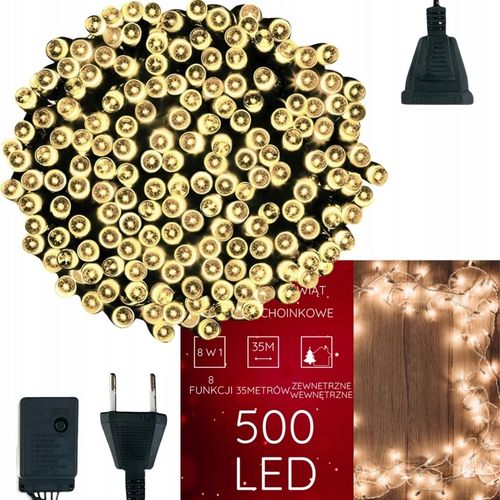 LAMPKI CHOINKOWE 500 LED ŚWIĄTECZNE ZEWNĘTRZNE WEWNĘTRZNE CIEPŁE BIAŁE 35m na Arena.pl