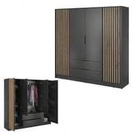 SZAFA GARDEROBA SOREN 4D GRAFIT 200CM OTWIERANA DUŻA PÓŁKI DRĄŻEK LAMELE