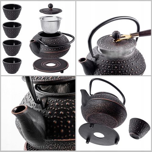 KADAX Czajnik Czarny 800ml Imbryk Żeliwny Do Herbaty Dzbanek + 4 Czarki na Arena.pl