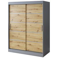 Szafa Przesuwna 150cm NINA Antracyt / Artisan Garderoba 2 wnętrza