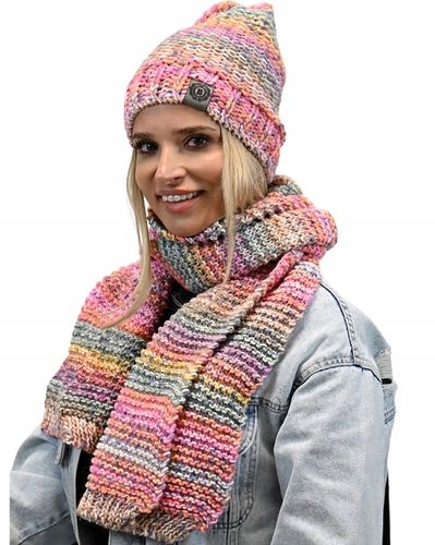 Zimowy Komplet Kolorowy Gruby Czapka Szal Wz1 na Arena.pl