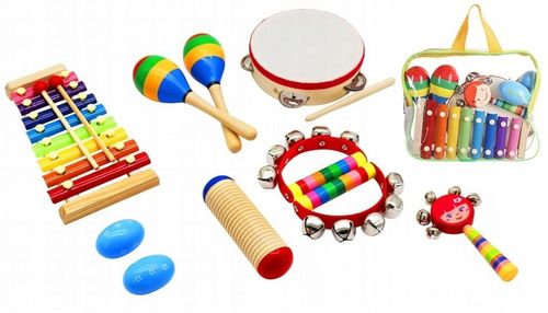 DREWNIANE INSTRUMENTY MUZYCZNE DLA DZIECI W PLECAKU ZESTAW CYMBAŁKI PLECAK na Arena.pl