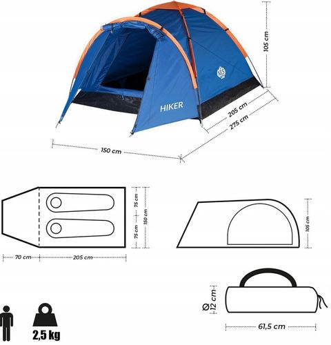 NAMIOT TURYSTYCZNY KEMPINGOWY Z PRZEDSIONKIEM NILS HIKER 2 osobowy na Arena.pl