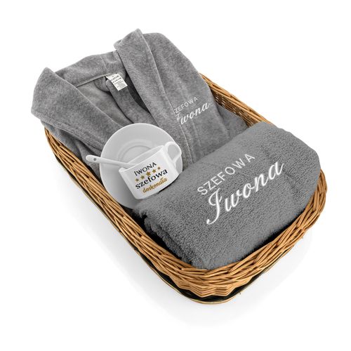 Zestaw prezentowy dla szefowej szlafrok M i ręcznik z haftem+ filiżanka na Arena.pl