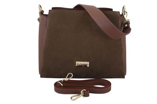 Torebka miejska z naturalnego zamszu i skóry - Brązowa na Arena.pl