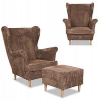 fotel uszak bonito podnóżkiem skandynawski family meble sztruks brąz