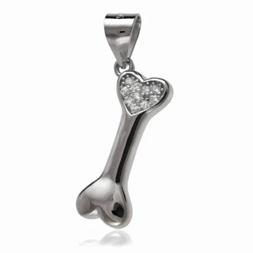 DELIKATNY RODOWANY SREBRNY WISIOREK KOSTKA KOŚĆ DLA PSA BIAŁE CYRKONIE na Arena.pl