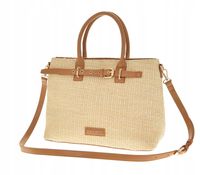 Pierre Cardin - duża torebka koszyk pleciony beżowo-brązowy 250441