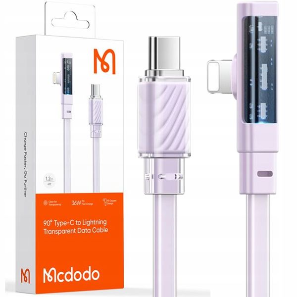 mcdodo kabel kątowy usb-c lightning płaski 36w do iphone 13 14 zdjęcie 1