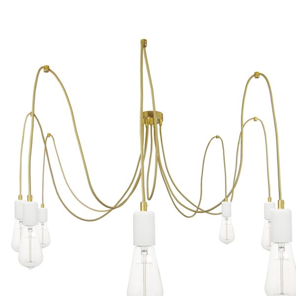 Lampa Wisząca Pająk 7 Biały Mat Ze Złotym Przewodem E27 zdjęcie 1