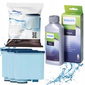 3x Filtr Wody Do Ekspresu Saeco Philips AL-Clean + Odkamieniacz 250ml