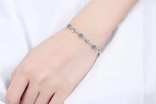 Bransoletka Damska Srebrna Łańcuszki Serduszka Heart Kryształki Na Prezent zdjęcie 9