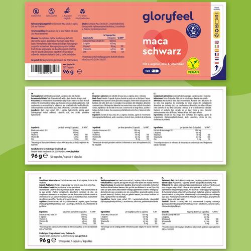 CZARNA MACA 1350mg z witaminą B6 i 12 i CYNK 120 kaps. gloryfeel na Arena.pl