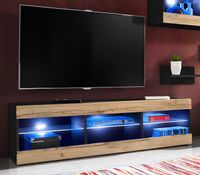 Szafka RTV LED Salon Nowoczesna Czarny/Dąb Wotan Bez LED 140x35 Pokój