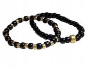 2 szt PIERŚCIONEK NA GUMCE KORALIKI CZARNO-ZŁOTE