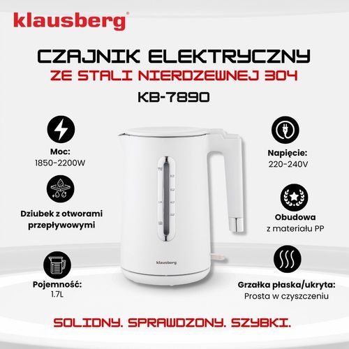 Czajnik elektryczny Klausberg KB-7890 1.7L stal 304 biały filtr 2200W na Arena.pl